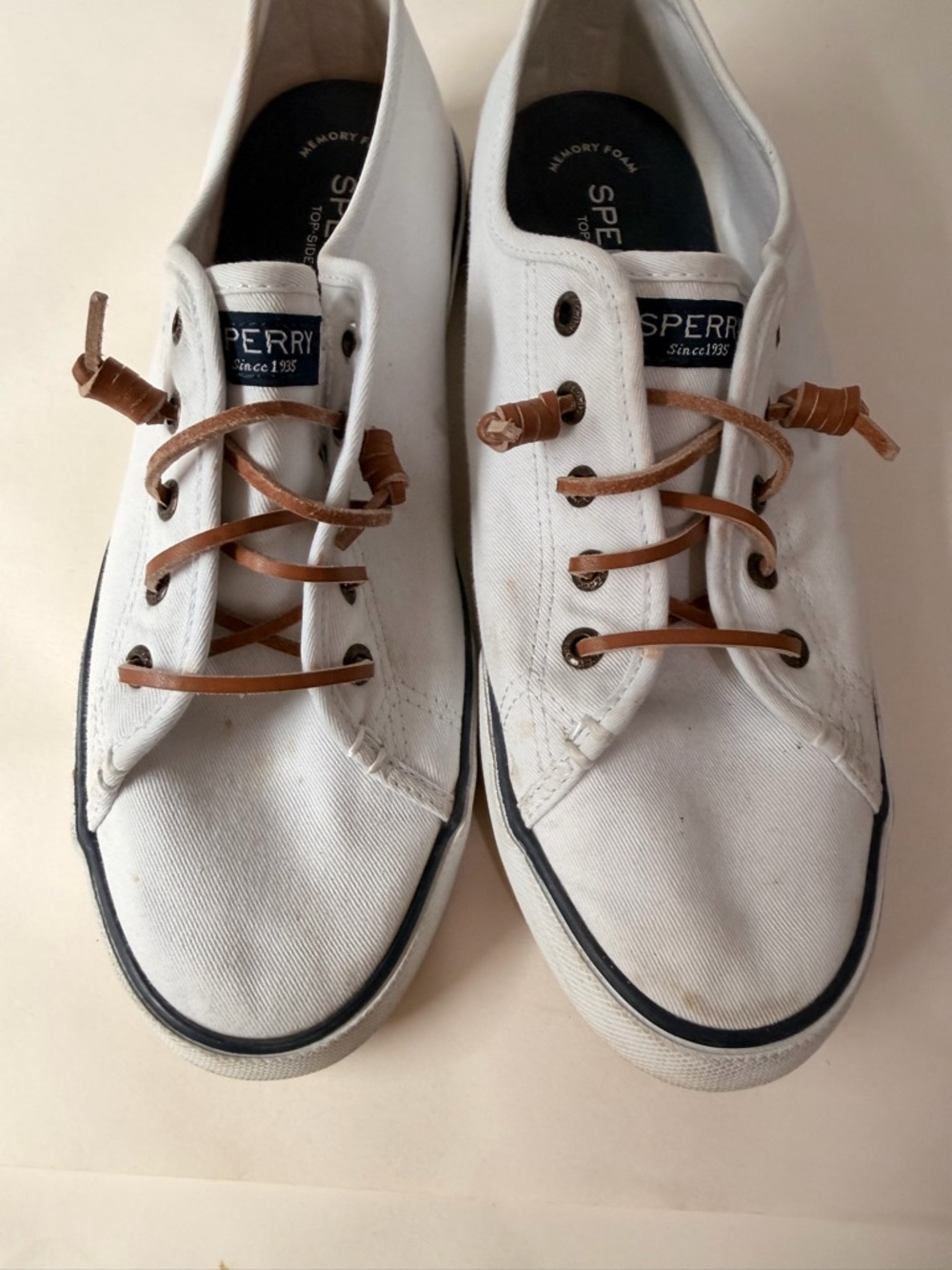 Sperry Pier View White Canvas Sneakers | Memory Foam Comfort Casual Shoes - Picture 3 of 7